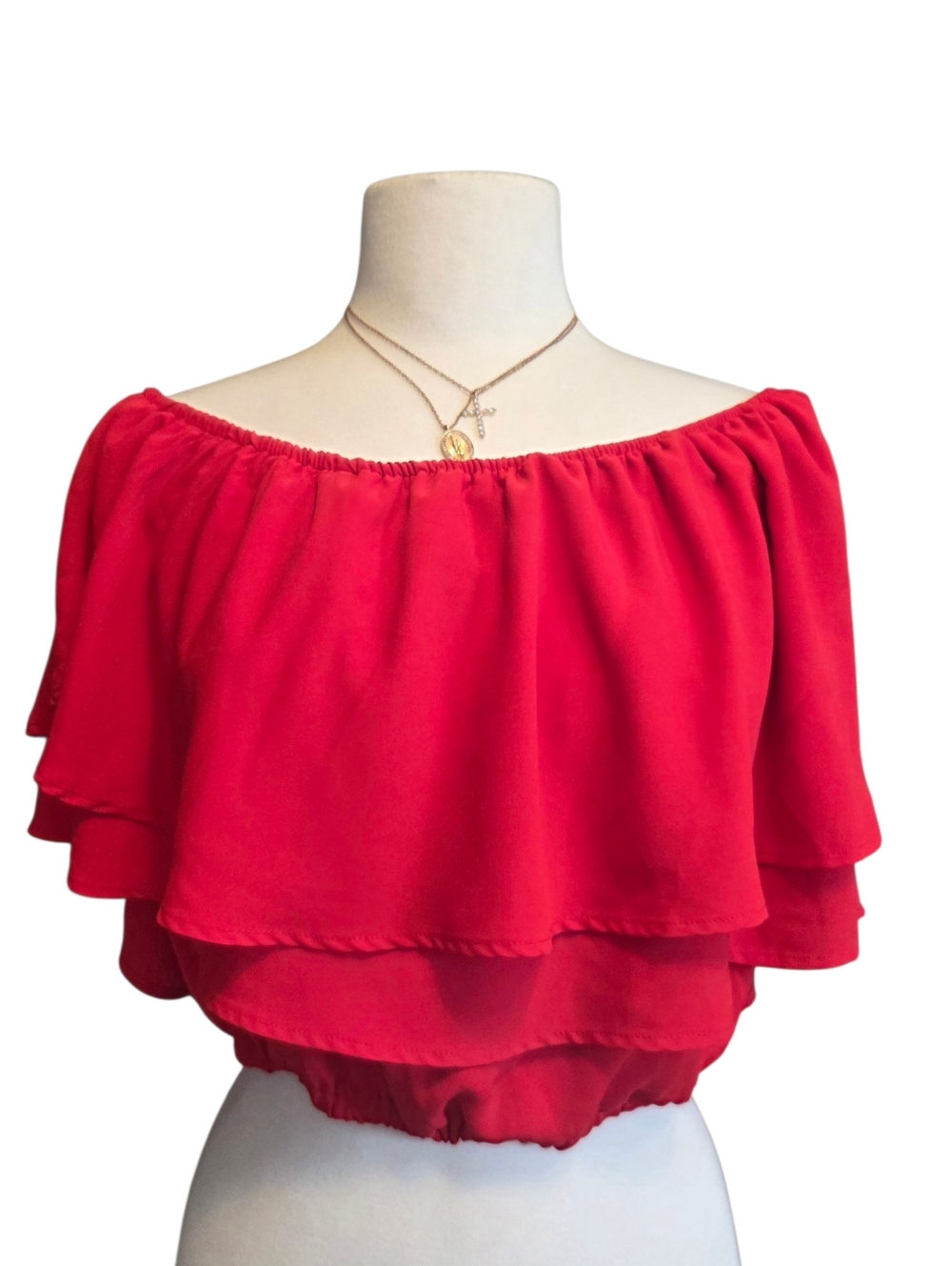 Sugar Lips Off-Shoulder Red Layered Women’s Top